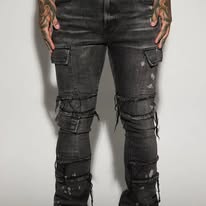 Black cargo denim pants
